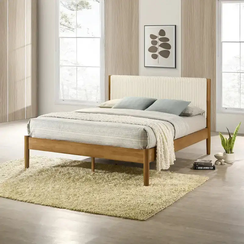 Letto a piattaforma Vichy di Roundhill Furniture, noce chiaro, matrimoniale