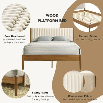 Letto a piattaforma Vichy di Roundhill Furniture, noce chiaro, matrimoniale