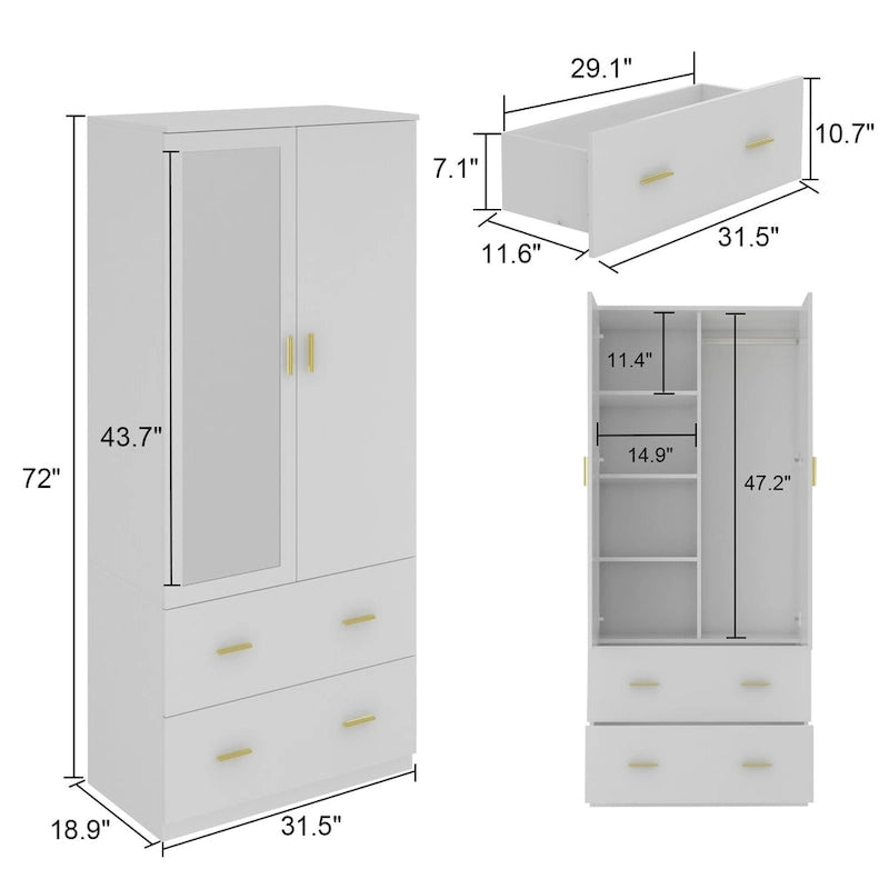 Armadio guardaroba in legno moderno e minimalista indipendente per camera da letto
