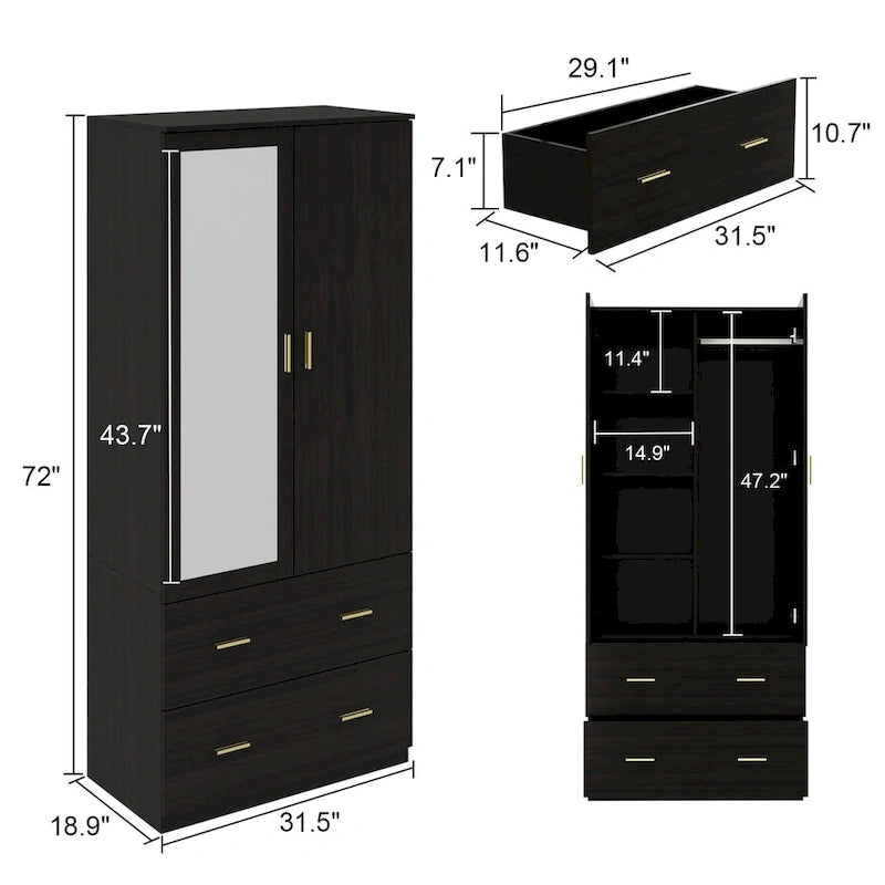 Armadio guardaroba in legno moderno e minimalista indipendente per camera da letto