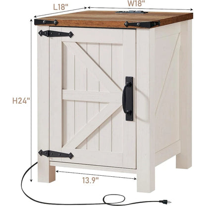 Comodino in legno rustico con stazione di ricarica, tavolino laterale, tavolino laterale