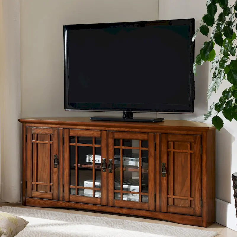 Mobile TV angolare a quattro ante in legno massello di rovere Mission di Leick Home