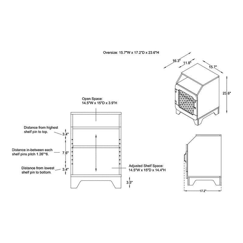 Tavolino DH BASIC in rovere rustico da 16 pollici con 3 ripiani di Denhour
