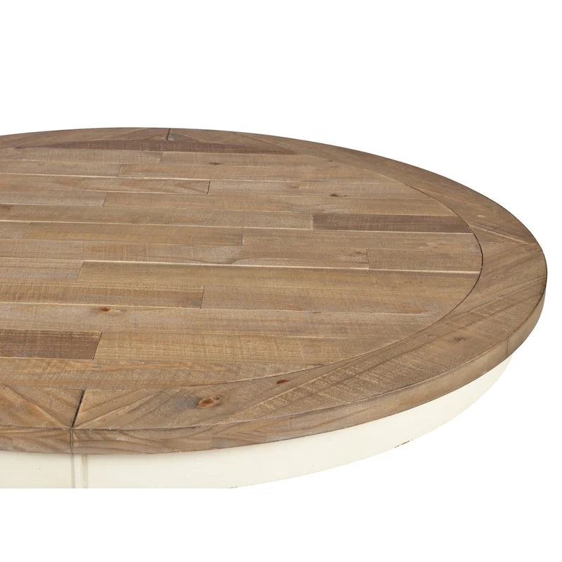 Roundhill Furniture Prato, set da pranzo rotondo da 5 pezzi con sedie con schienale a croce, bianco anticato e rovere anticato