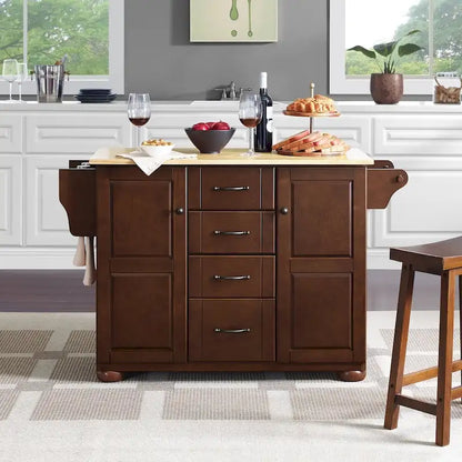 Isola da cucina con piano in legno naturale Crosley Eleanor - 18 dx 51,5 wx 35,25 h