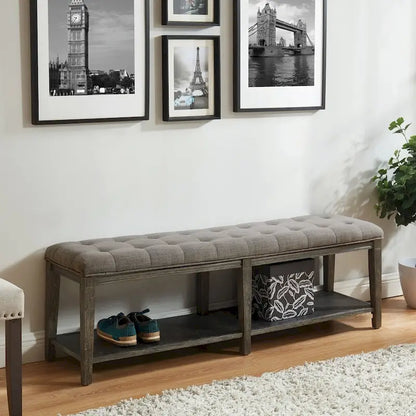 Beavers Point Rustic Linen Tufted Storage Entryway Bench by The Gray Barn