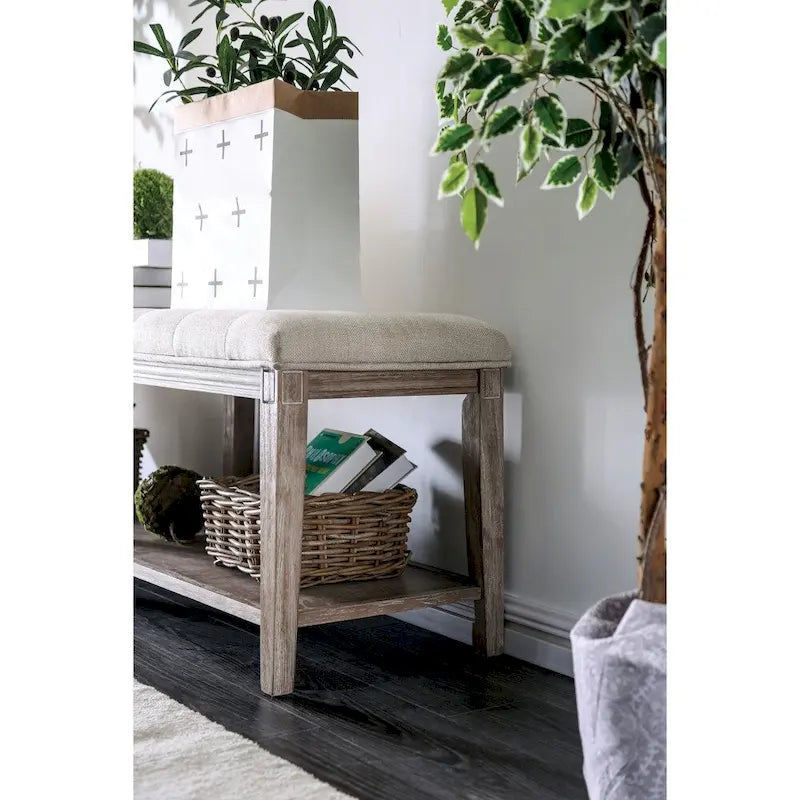 Panca da ingresso con contenitore in lino rustico Beavers Point di The Gray Barn