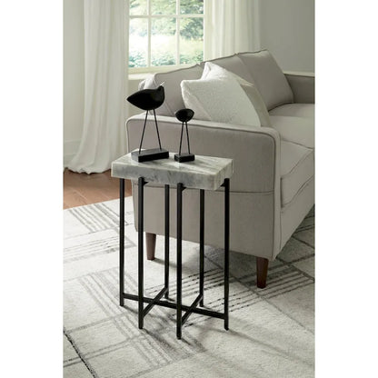 View Point Modern 24   Tall Genuine Marble Top Accent End Table