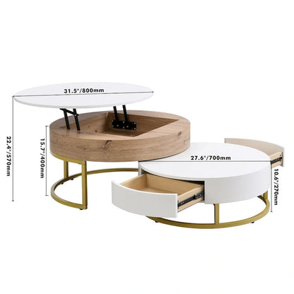 Tavolini da caffè Merax Modern Round Lift-top impilabili con 2 cassetti