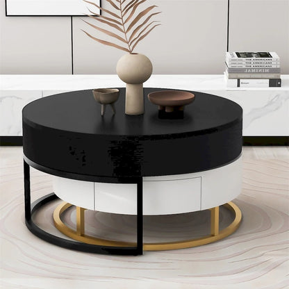 Tavolini da caffè Merax Modern Round Lift-top impilabili con 2 cassetti