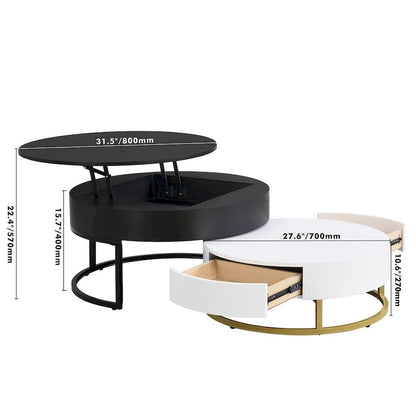 Tavolini da caffè Merax Modern Round Lift-top impilabili con 2 cassetti