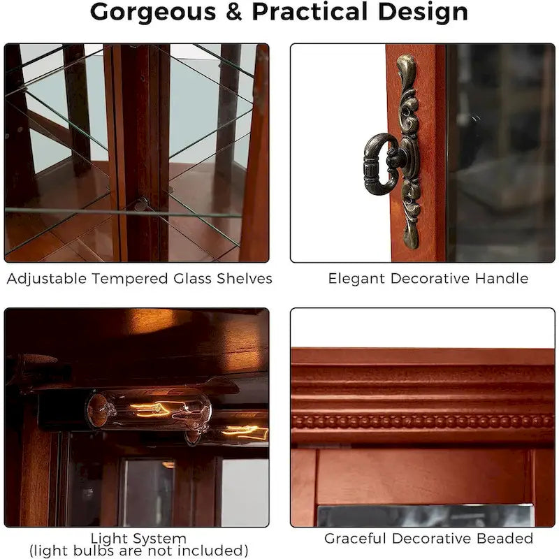 Mobiletto angolare con luci e ripiano regolabile in vetro temperato