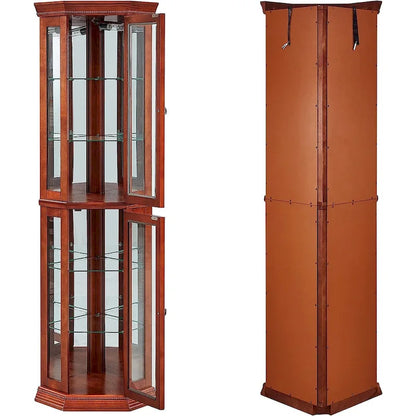 Mobiletto angolare con luci e ripiano regolabile in vetro temperato