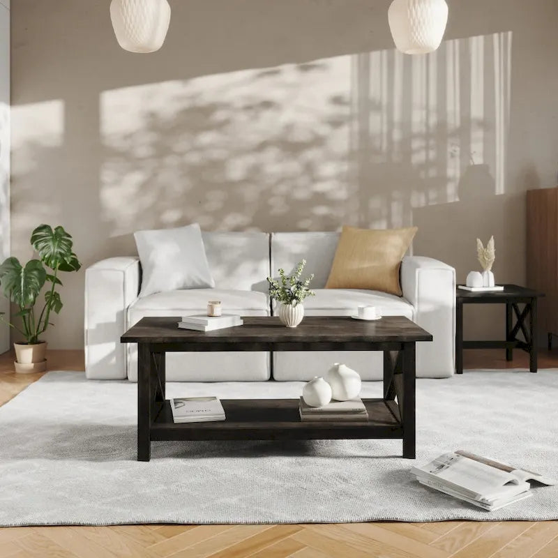 Tavolino da caffè in stile fattoria tradizionale in legno massello