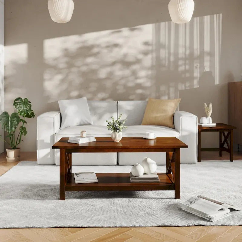 Tavolino da caffè in stile fattoria tradizionale in legno massello