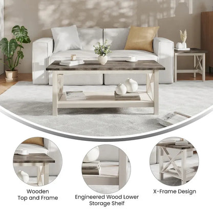 Tavolino da caffè in stile fattoria tradizionale in legno massello