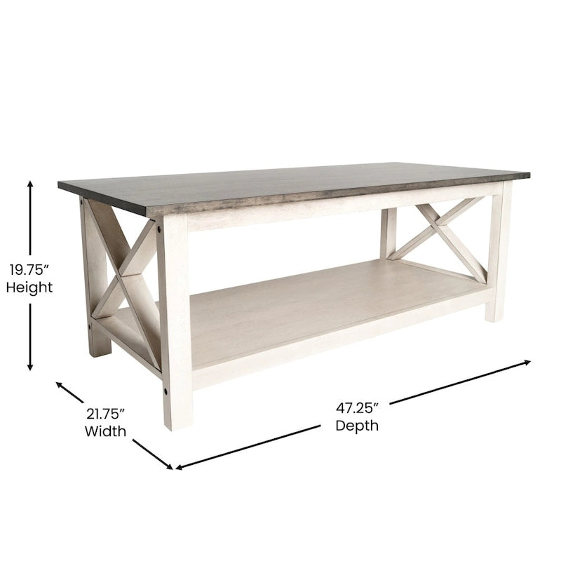 Tavolino da caffè in stile fattoria tradizionale in legno massello