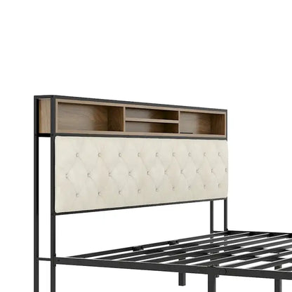 Letto contenitore imbottito moderno King con base di alimentazione USB