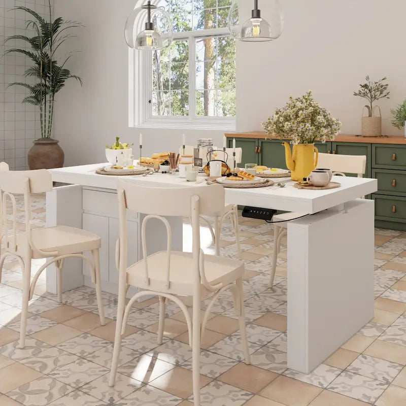 Tavolo da pranzo bianco regolabile da 70,9 W, scrivania moderna per ufficio