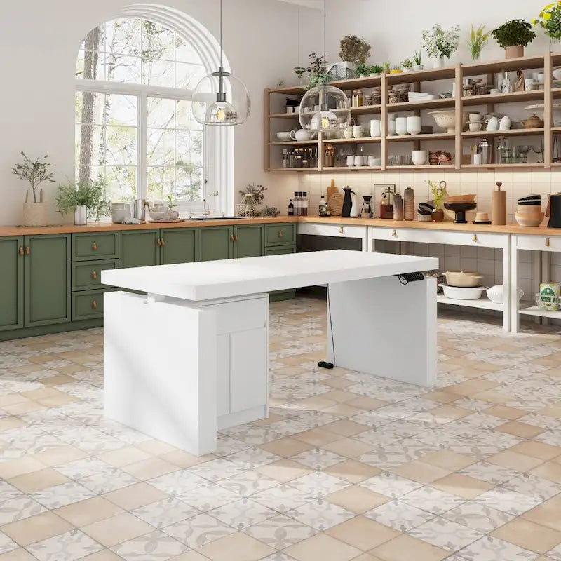 Tavolo da pranzo bianco regolabile da 70,9 W, scrivania moderna per ufficio