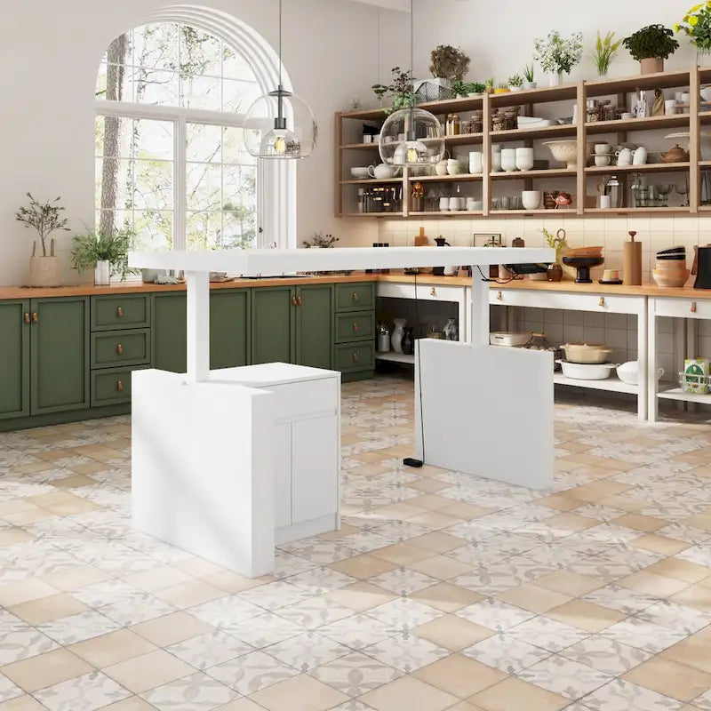 Tavolo da pranzo bianco regolabile da 70,9 W, scrivania moderna per ufficio