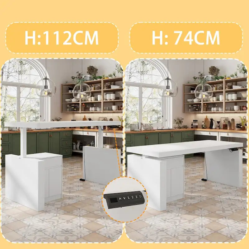 Tavolo da pranzo bianco regolabile da 70,9 W, scrivania moderna per ufficio