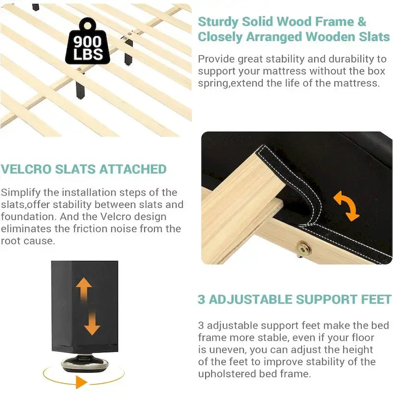 Letto matrimoniale moderno imbottito con struttura a piattaforma e luci a LED