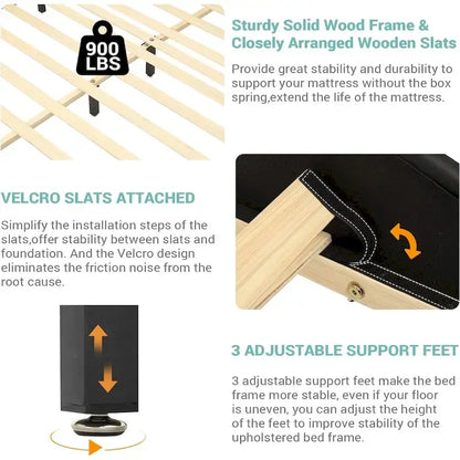 Letto matrimoniale moderno imbottito con struttura a piattaforma e luci a LED