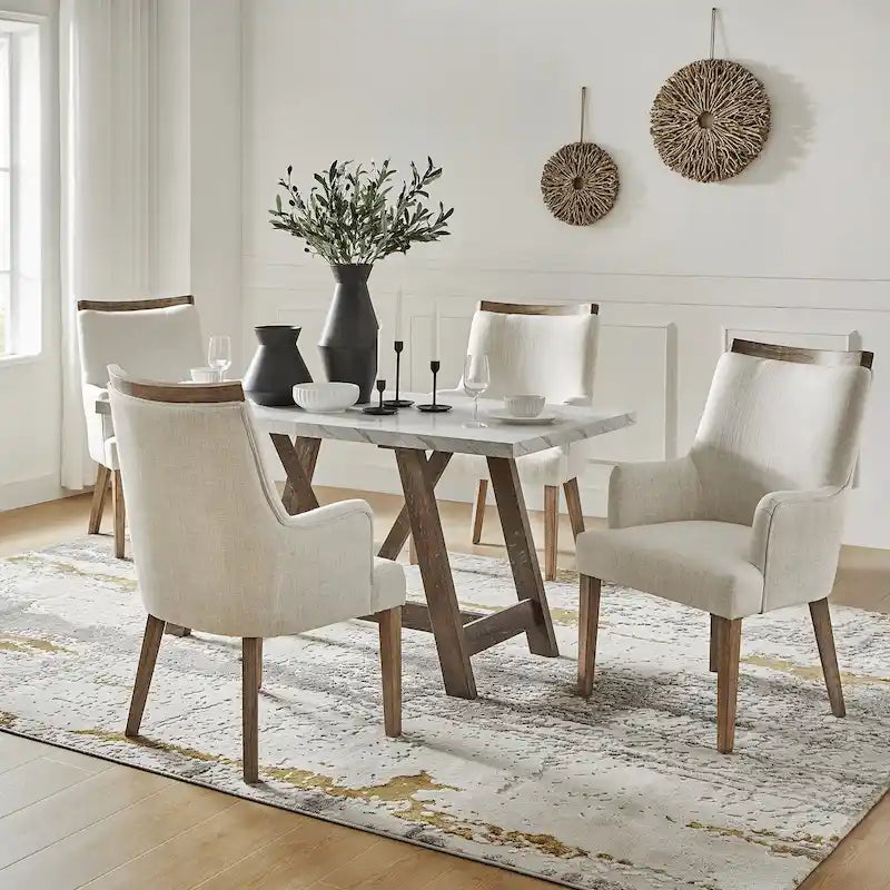 Set di 4 sedie da pranzo in legno massello imbottito Albert Farmhouse di HULALA HOME