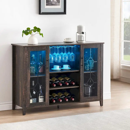 Wine Bar Cabinet with LED Light - 15.7  D x 47.2  W x 34.61  H