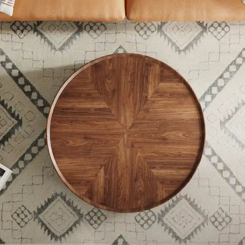 Tavolino da caffè rotondo in legno di noce in stile moderno di metà secolo per piccoli spazi e appartamenti