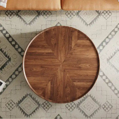 Tavolino da caffè rotondo in legno di noce in stile moderno di metà secolo per piccoli spazi e appartamenti