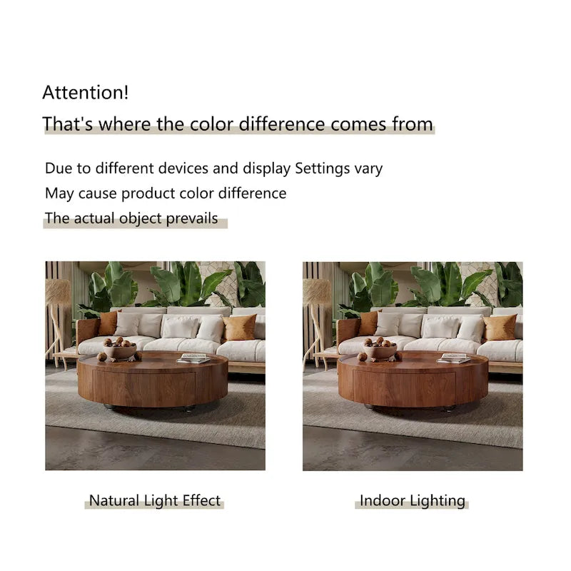 Tavolino da caffè rotondo in legno di noce in stile moderno di metà secolo per piccoli spazi e appartamenti