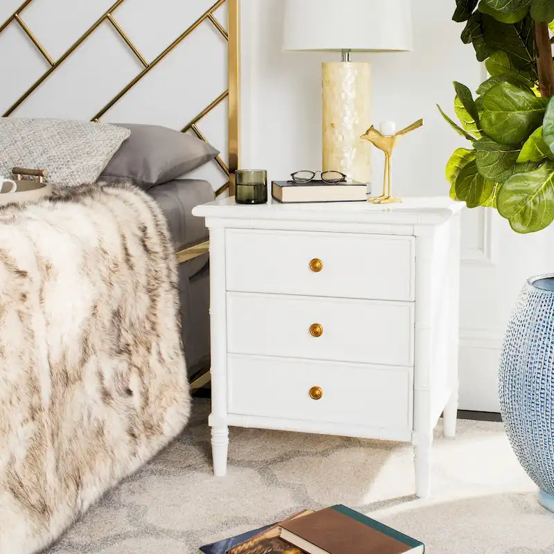 Comodino moderno in bambù blu navy a 3 cassetti Jasmyne di SAFAVIEH