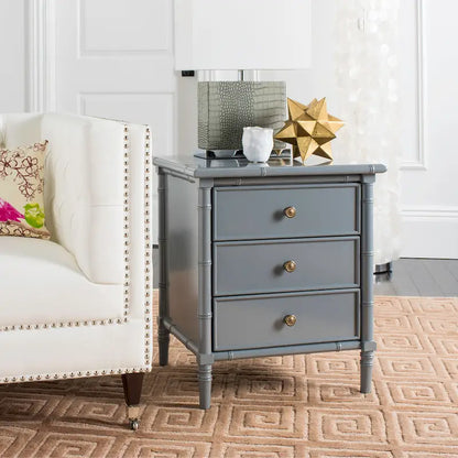 Comodino moderno in bambù blu navy a 3 cassetti Jasmyne di SAFAVIEH