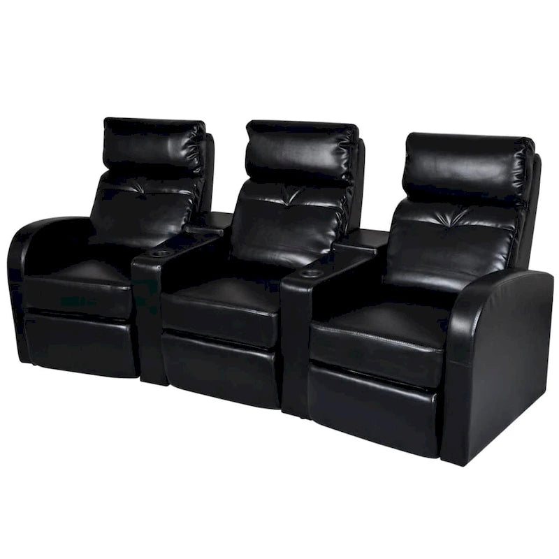 vidaXL 3-Seater Home Theater Recliner Sofa Black Faux Leather - 89.4   x 33.5   x 40.6  