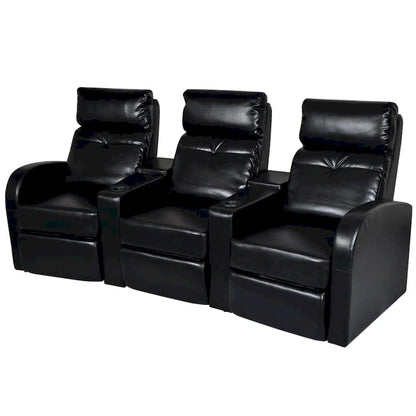 vidaXL 3-Seater Home Theater Recliner Sofa Black Faux Leather - 89.4   x 33.5   x 40.6  