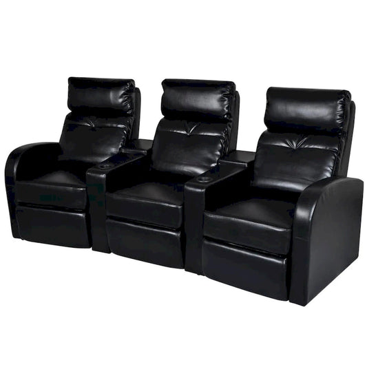 vidaXL 3-Seater Home Theater Recliner Sofa Black Faux Leather - 89.4   x 33.5   x 40.6  