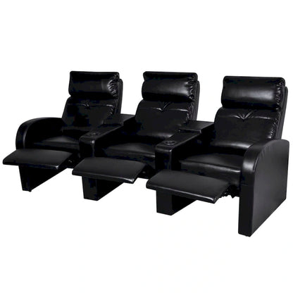 vidaXL Divano reclinabile per home theater a 3 posti in similpelle nera - 89,4 x 33,5 x 40,6 cm
