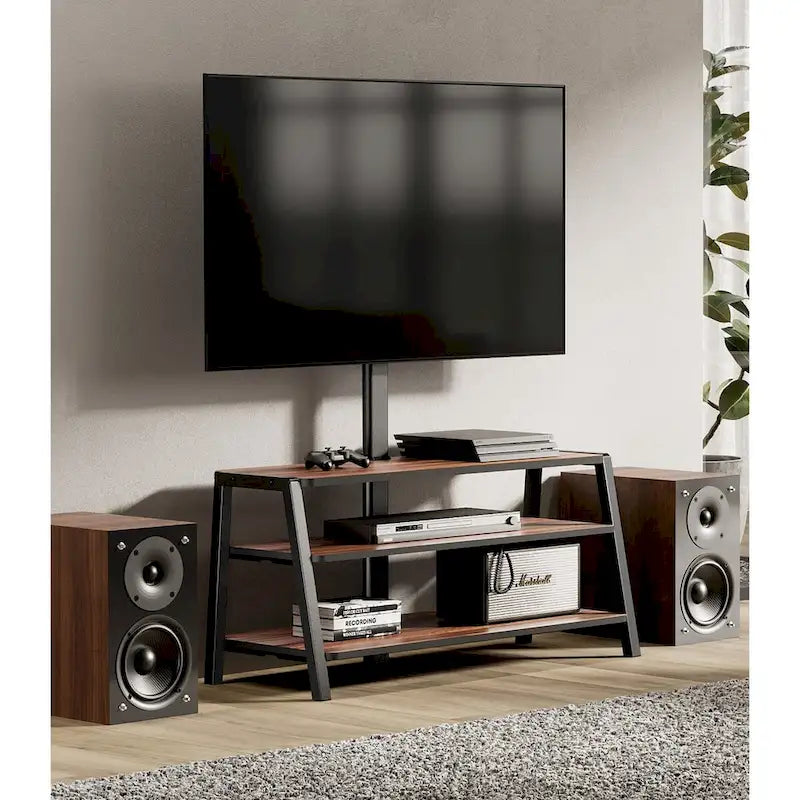FITUEYES Supporto TV da pavimento a 3 livelli con supporto per TV da 37-70 pollici, noce