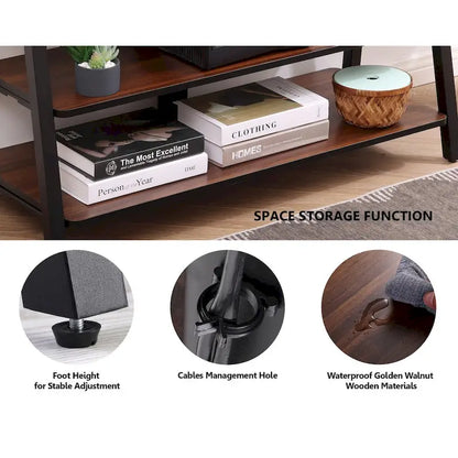 FITUEYES Supporto TV da pavimento a 3 livelli con supporto per TV da 37-70 pollici, noce