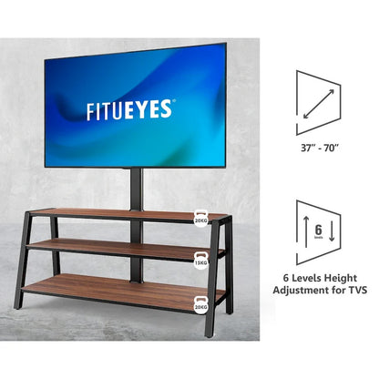 FITUEYES Supporto TV da pavimento a 3 livelli con supporto per TV da 37-70 pollici, noce