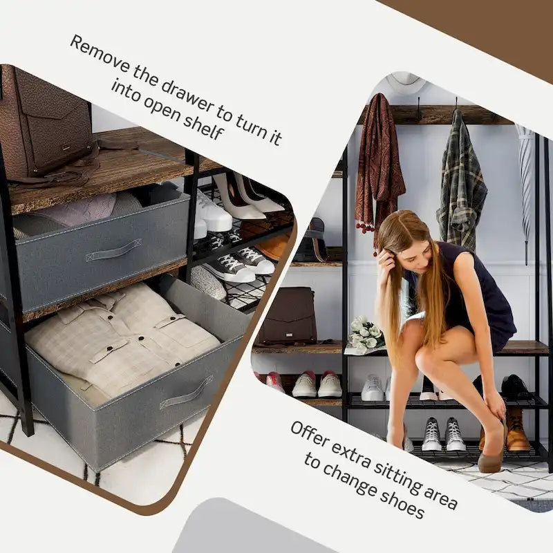 Appendiabiti da ingresso indipendente 6 in 1 Gymax con panca e tessuto