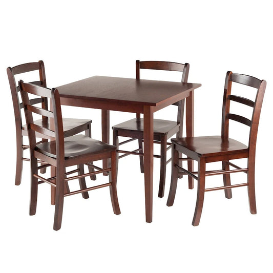 5-Pc Dining Table with Ladder-back Chairs, Walnut
