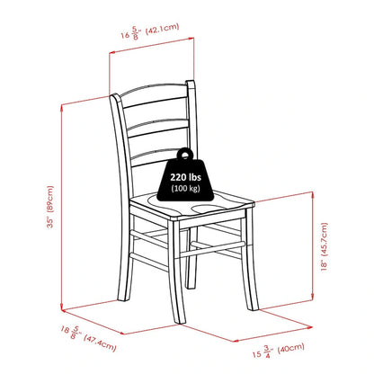 Tavolo da pranzo da 5 pezzi con sedie con schienale a pioli, noce