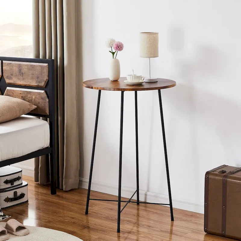 Taomika, tavolo da pranzo rotondo da bistrot e pub - Marrone/Nero/Caffè/Colore acero - Quattro colori