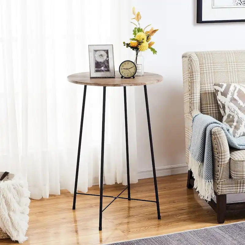 Taomika, tavolo da pranzo rotondo da bistrot e pub - Marrone/Nero/Caffè/Colore acero - Quattro colori