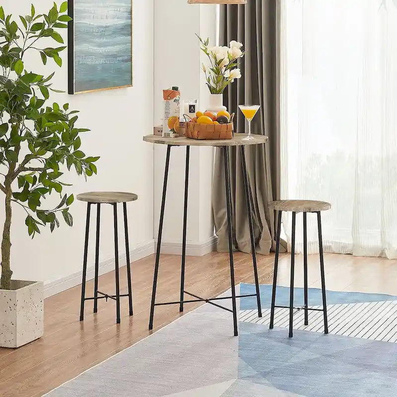 Taomika, tavolo da pranzo rotondo da bistrot e pub - Marrone/Nero/Caffè/Colore acero - Quattro colori