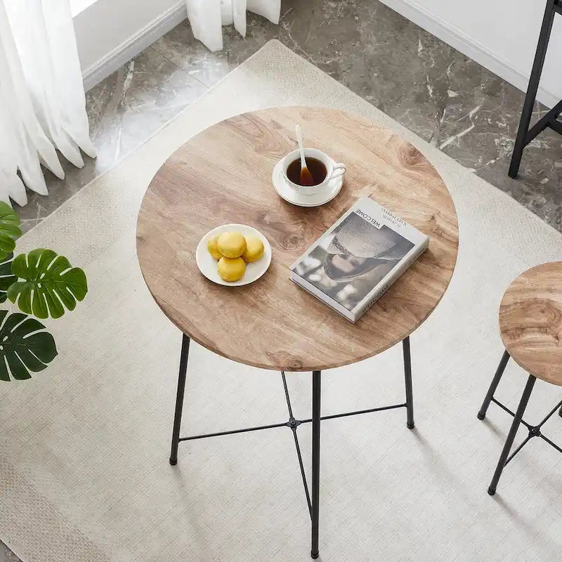 Taomika, tavolo da pranzo rotondo da bistrot e pub - Marrone/Nero/Caffè/Colore acero - Quattro colori