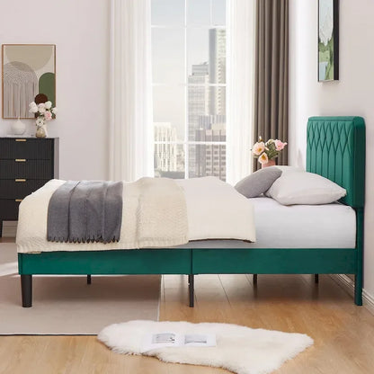 Struttura letto imbottita VECELO con testiera regolabile in altezza, letti singoli/matrimoniali/queen size, verde scuro